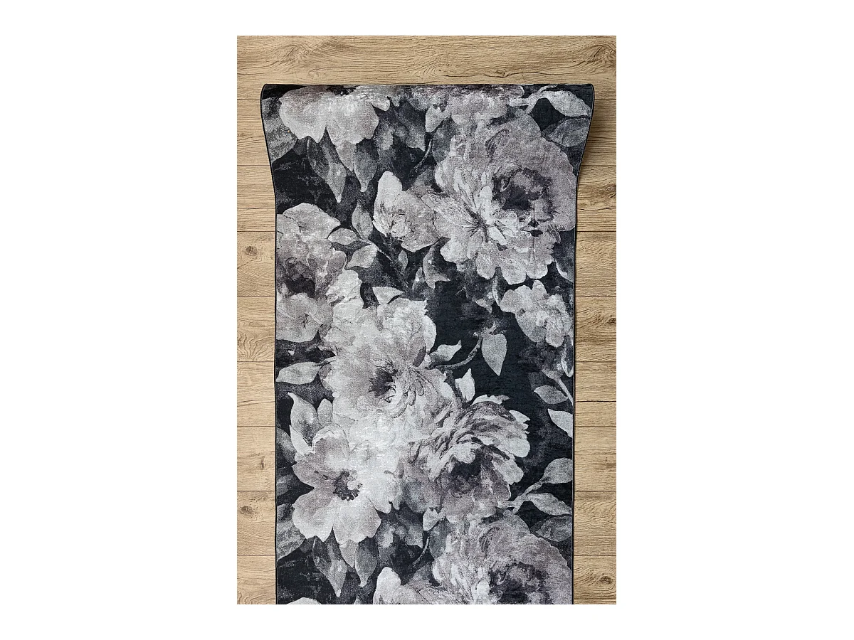 TAPIS DE COULOIR antidérapant LOTUS BOUQUET 52901 Fleurs gris / beige 100x850 cm
