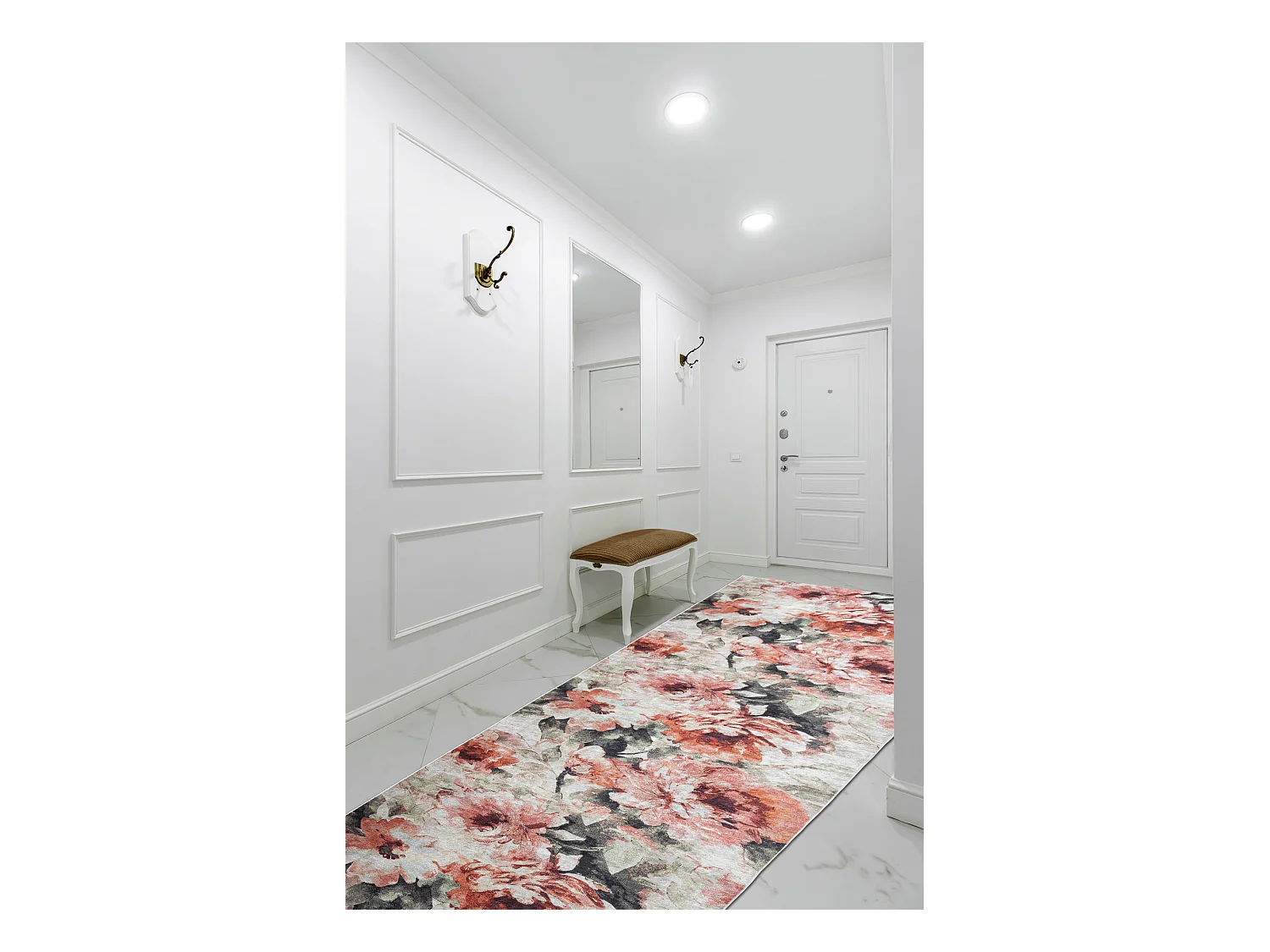 TAPIS DE COULOIR antidérapant LOTUS BOUQUET 52900 Fleurs beige / lava 100x660 cm