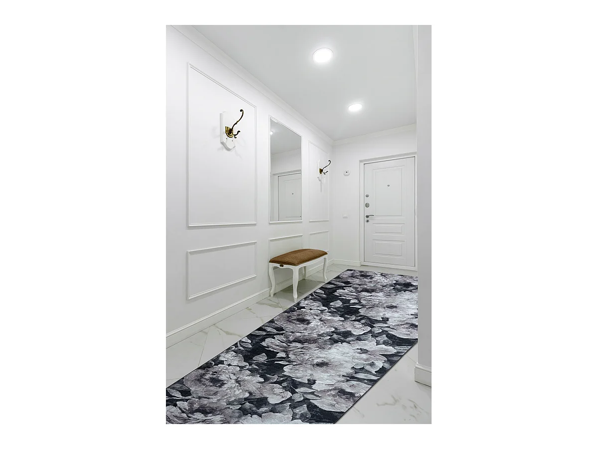 TAPIS DE COULOIR antidérapant LOTUS BOUQUET 52901 Fleurs gris / beige 60x900 cm