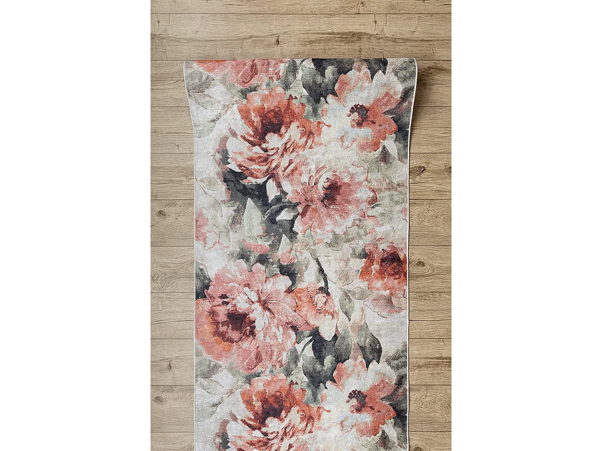 PASSATOIA gommata LOTUS BOUQUET 52900 Fiori beige / rosa lavabile 60x580 cm