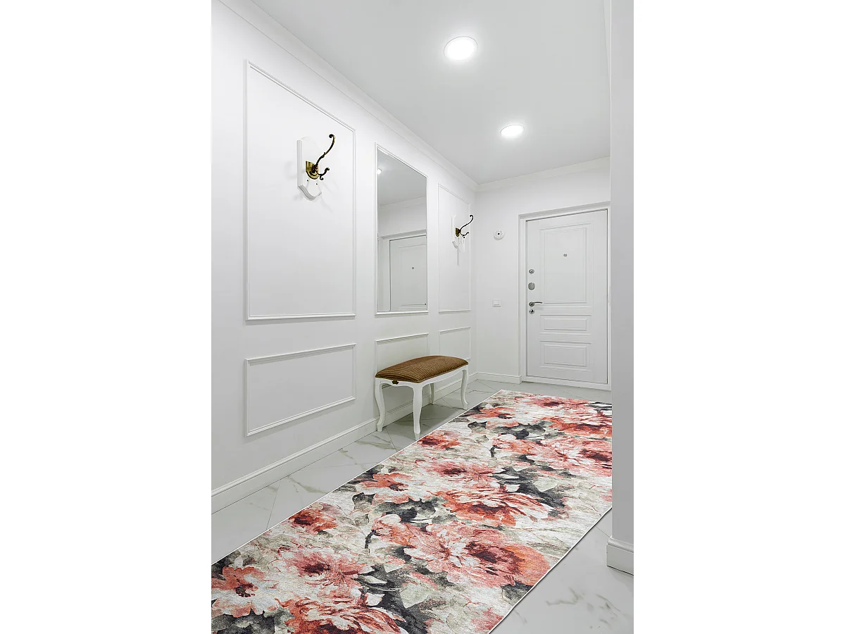 PASSATOIA gommata LOTUS BOUQUET 52900 Fiori beige / rosa lavabile 100x720 cm