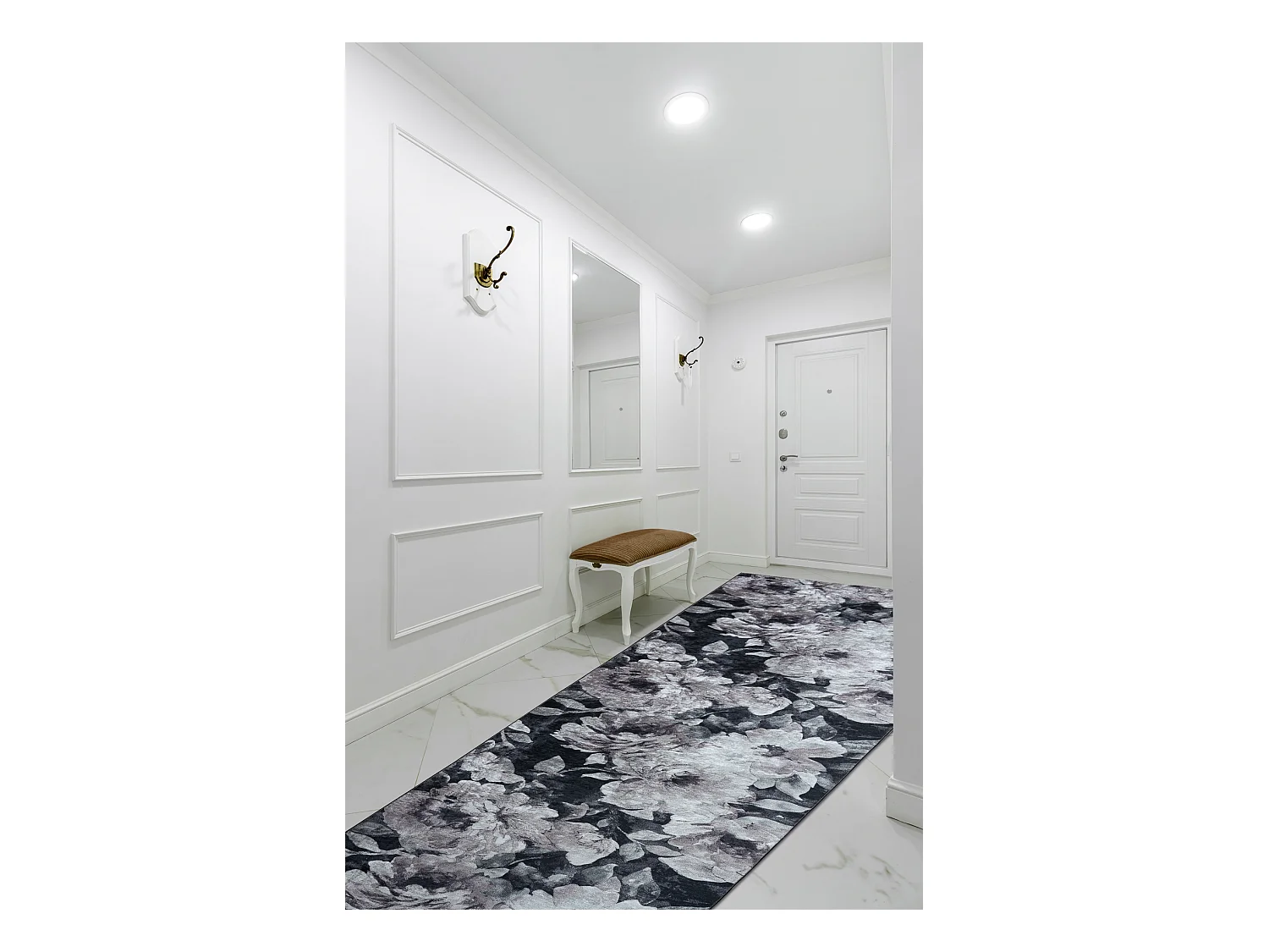 TAPIS DE COULOIR antidérapant LOTUS BOUQUET 52901 Fleurs gris / beige 100x520 cm