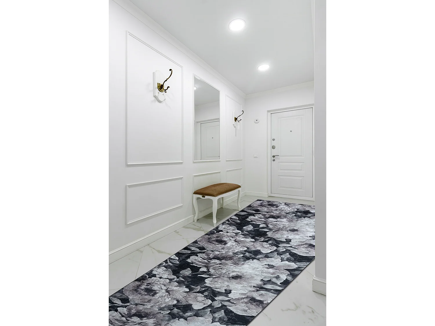 PASSATOIA gommata LOTUS BOUQUET 52901 Fiori grigio / beige lavabile 100x520 cm