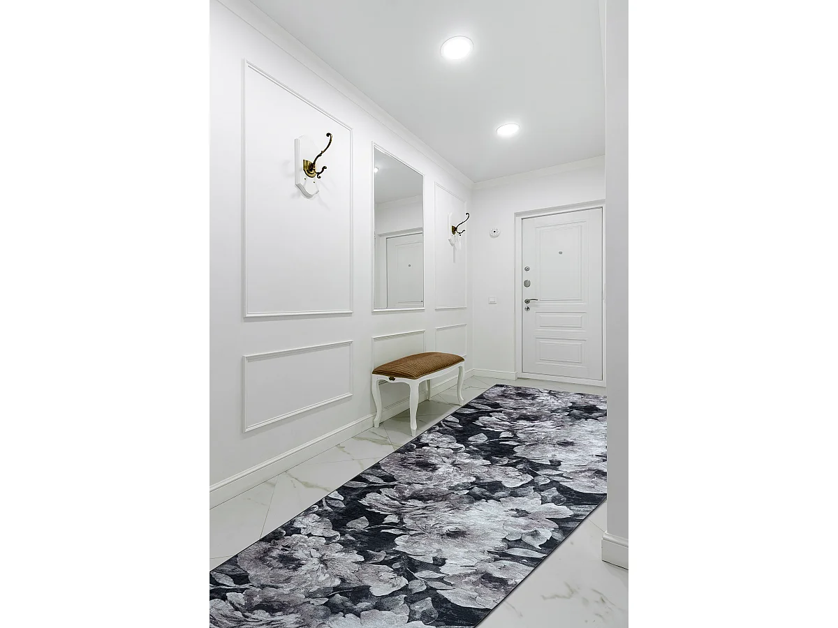 PASSATOIA gommata LOTUS BOUQUET 52901 Fiori grigio / beige lavabile 120x910 cm