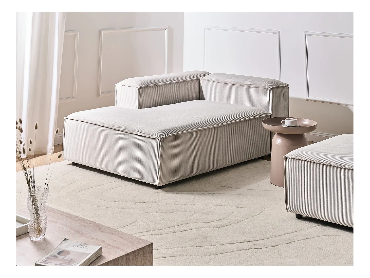 Chaise longue côté droit ARDAL Velours côtelé Taupe