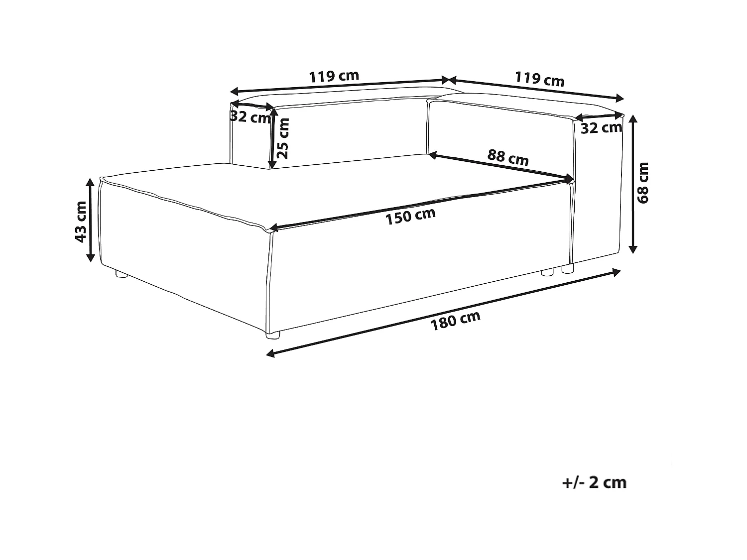 Chaise longue côté droit ARDAL Velours côtelé Taupe