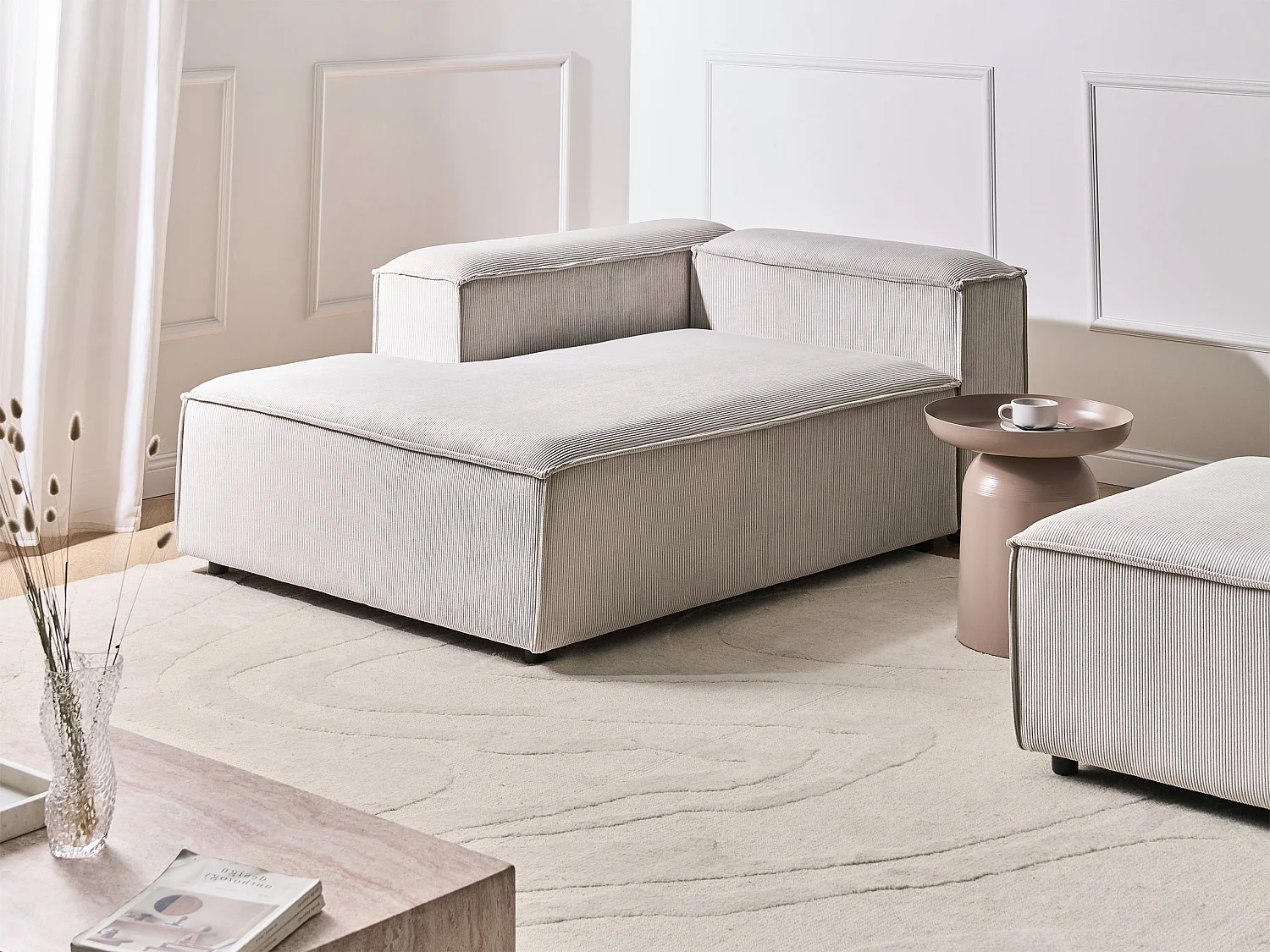 Chaise longue côté droit ARDAL Velours côtelé Taupe