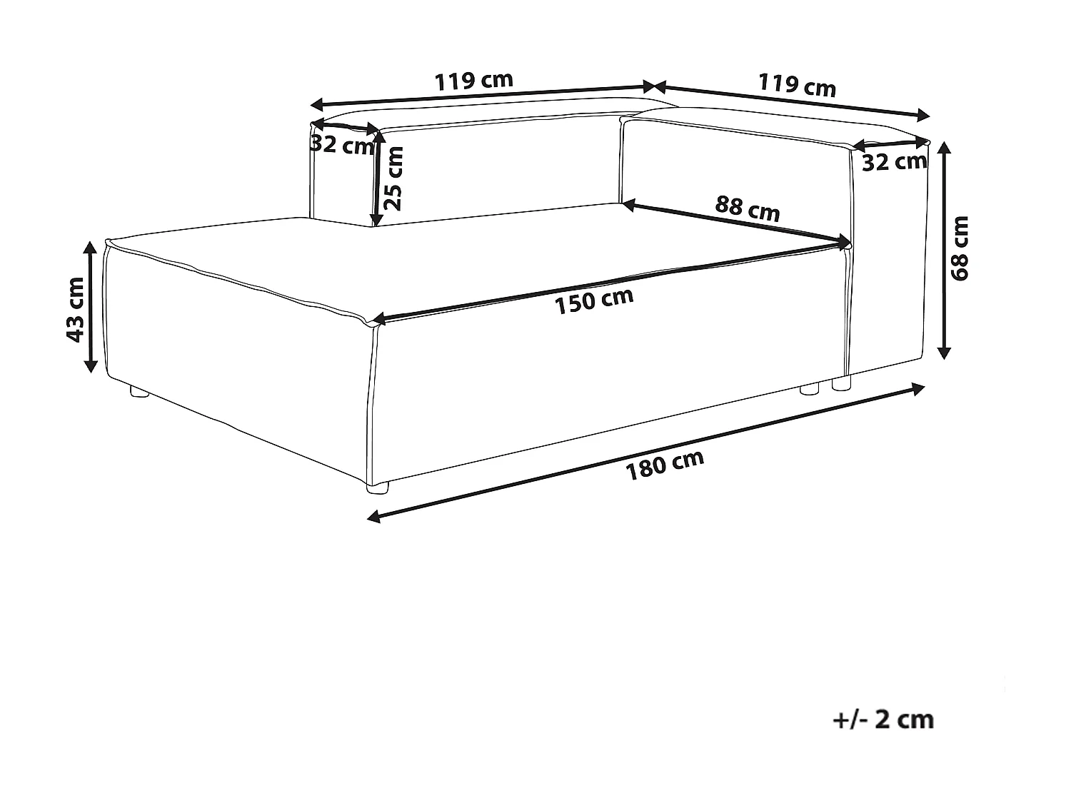Chaise longue côté droit ARDAL Velours côtelé Taupe