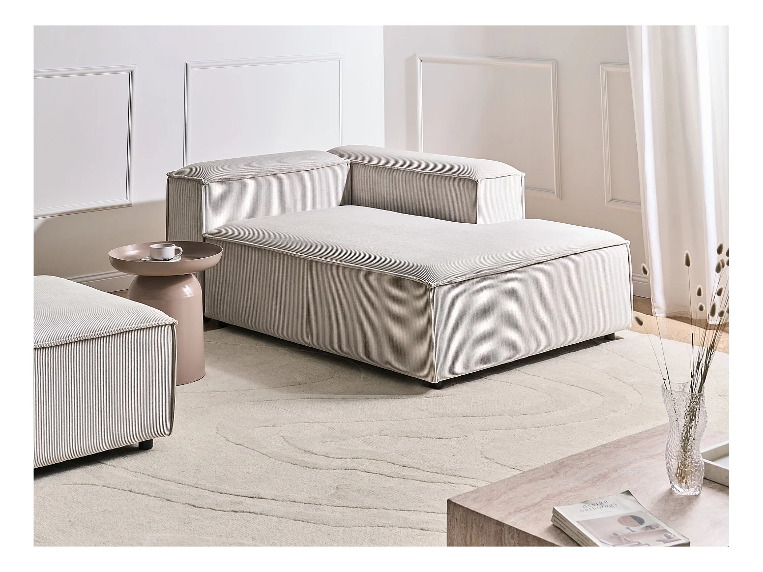 Chaise longue côté droite ARDAL Velours côtelé Taupe