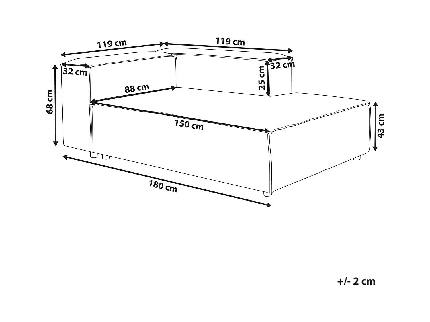 Chaise longue côté droite ARDAL Velours côtelé Taupe