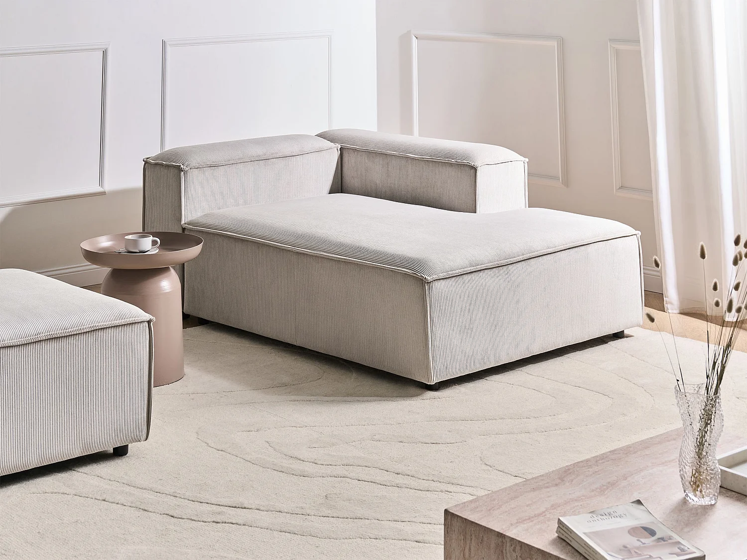 Chaise longue côté droite ARDAL Velours côtelé Taupe