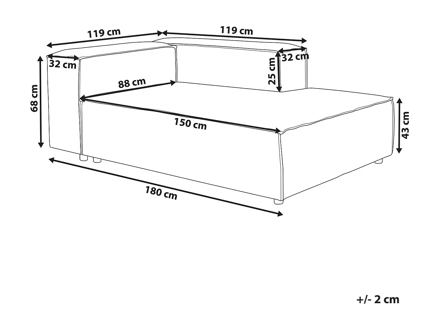 Chaise longue côté droite ARDAL Velours côtelé Taupe