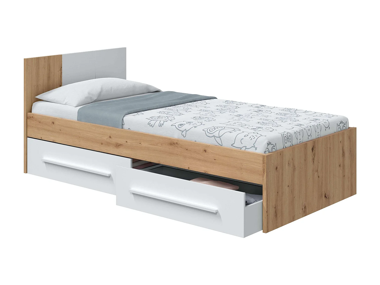 Pack muebles juvenil cama y armario blanco mate y roble nodi diseño moderno