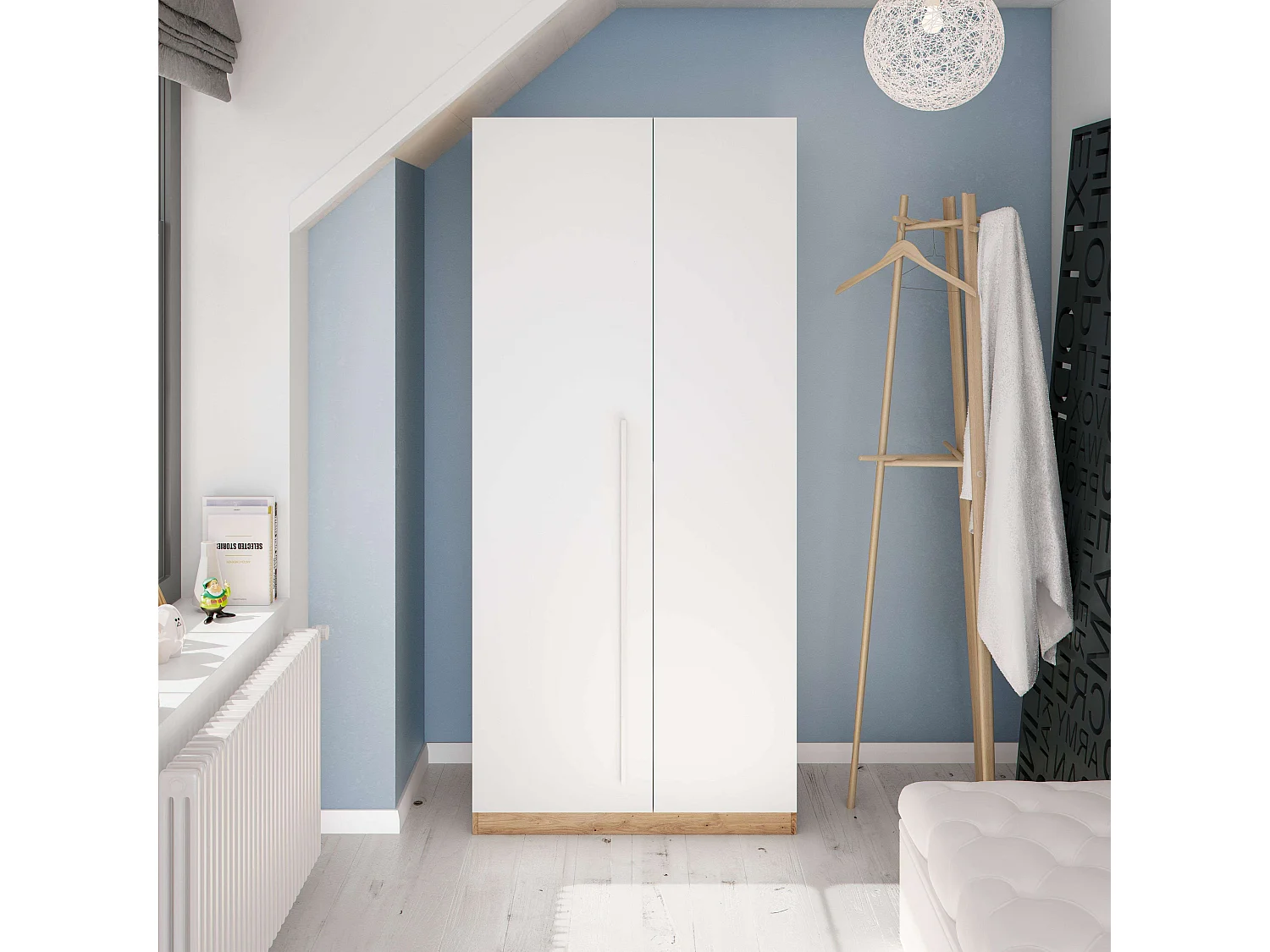 Pack muebles juvenil cama y armario blanco mate y roble nodi diseño moderno