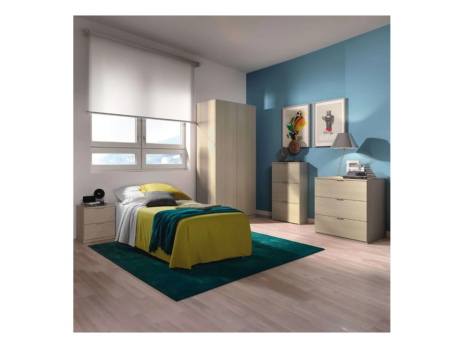 Pack 4 muebles aux. dormitorio juvenil en color roble