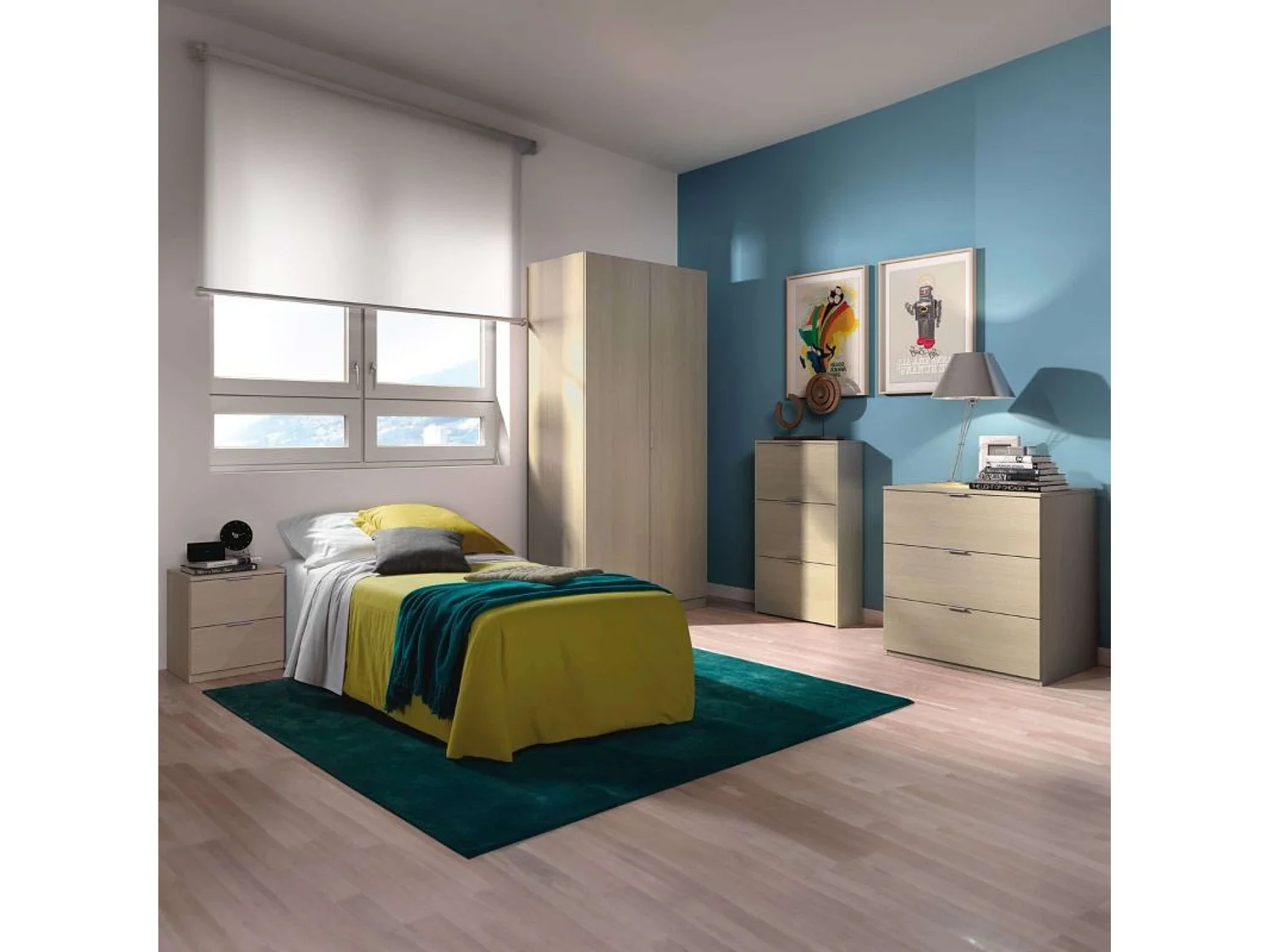 Pack 4 muebles aux. dormitorio juvenil en color roble