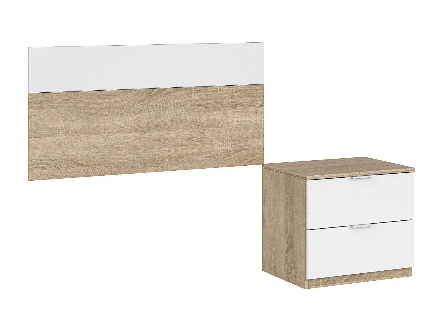 Pack Dormitorio Juvenil (Cabezal+Mesita+Mesa+Estantería+Armario) Blanco/Roble