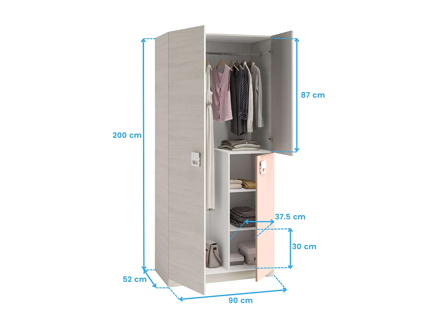 Pack Dormitorio Infantil Cama Nido con Estante y Armario Rosa/Blanco