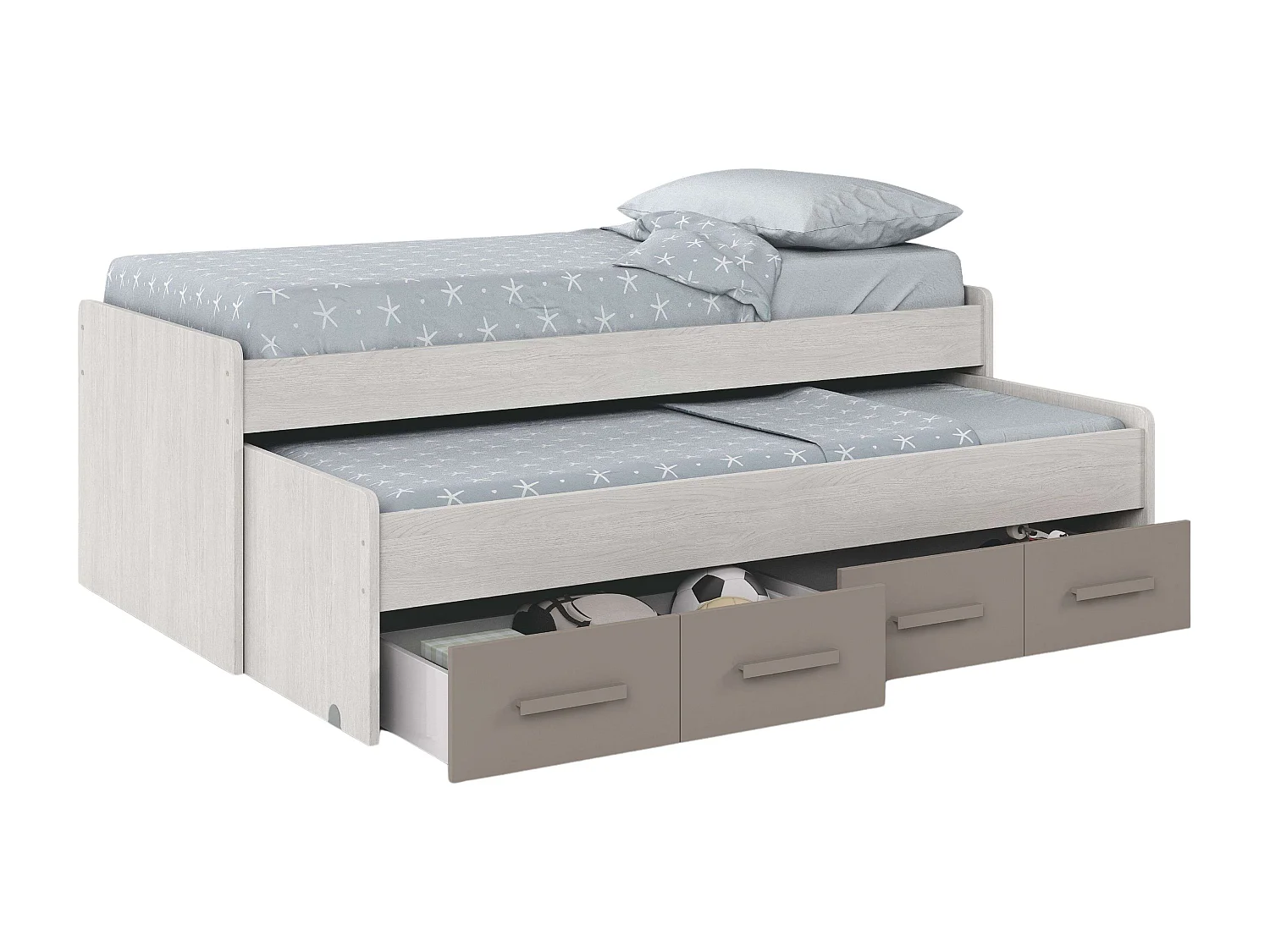 Pack Hab. Juvenil: cama Nido + armario + escritorio con somieres Blanco/Basalto