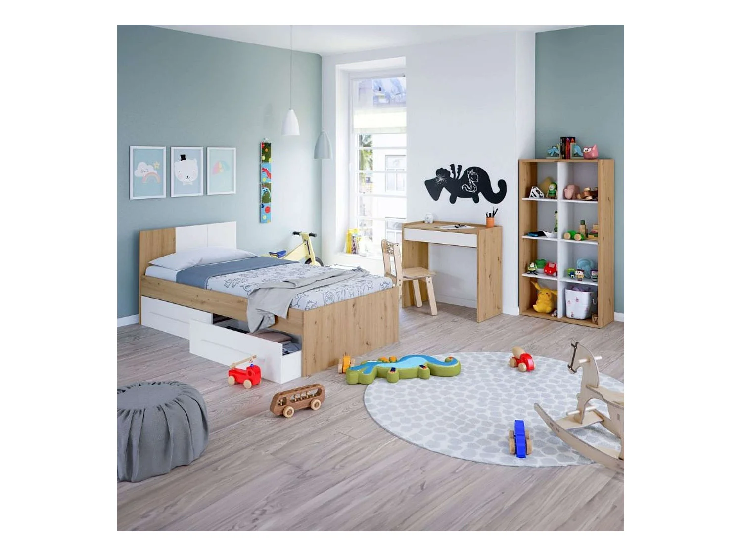 Pack 3 Muebles Juveniles Noa Roble Nodi y Blanco Artik