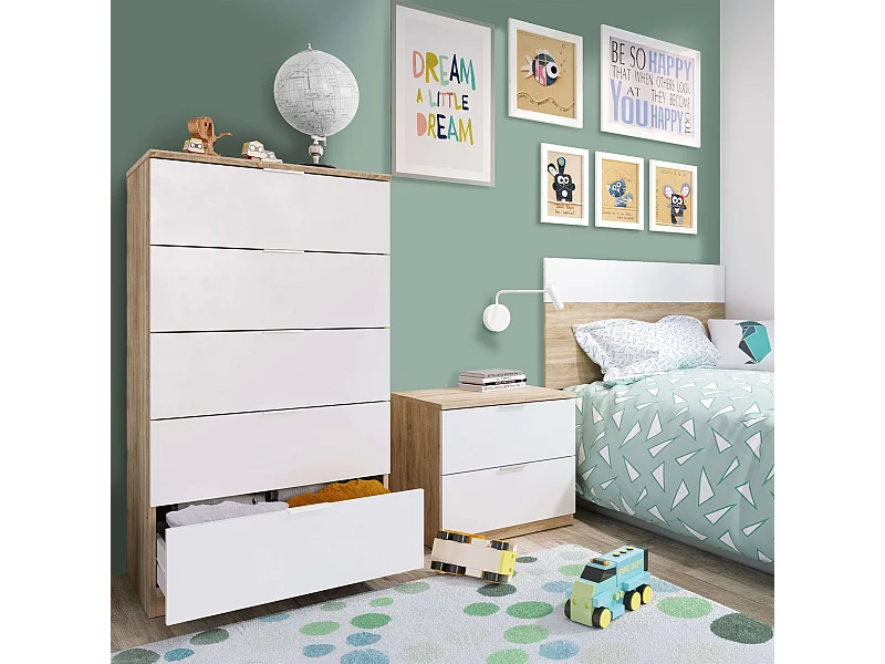 Conjunto de quarto infantil jovem em branco fosco Artik e carvalho canadense completo