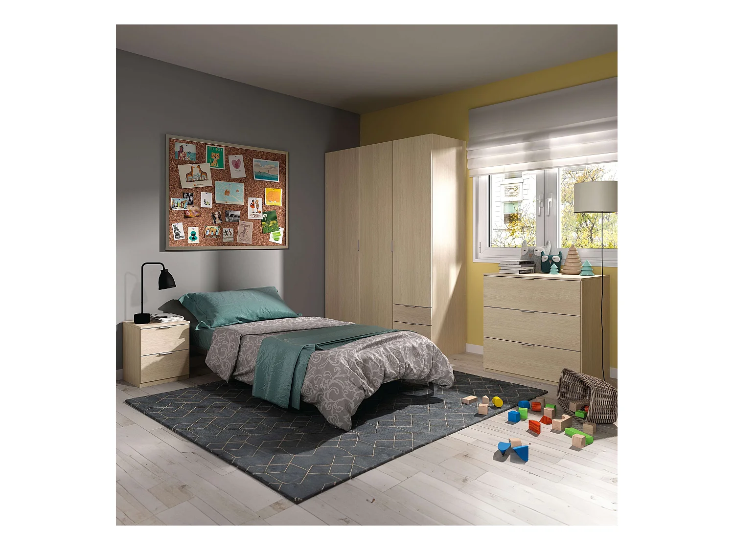 Pack 3 muebles aux. dormitorio juvenil color roble