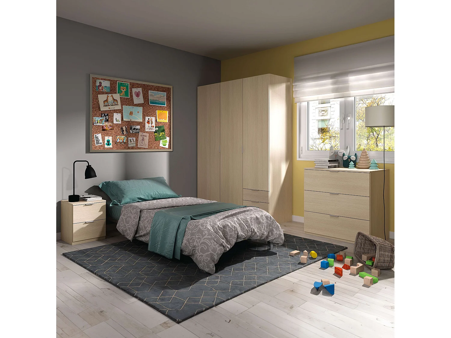 Pack 3 muebles aux. dormitorio juvenil color roble