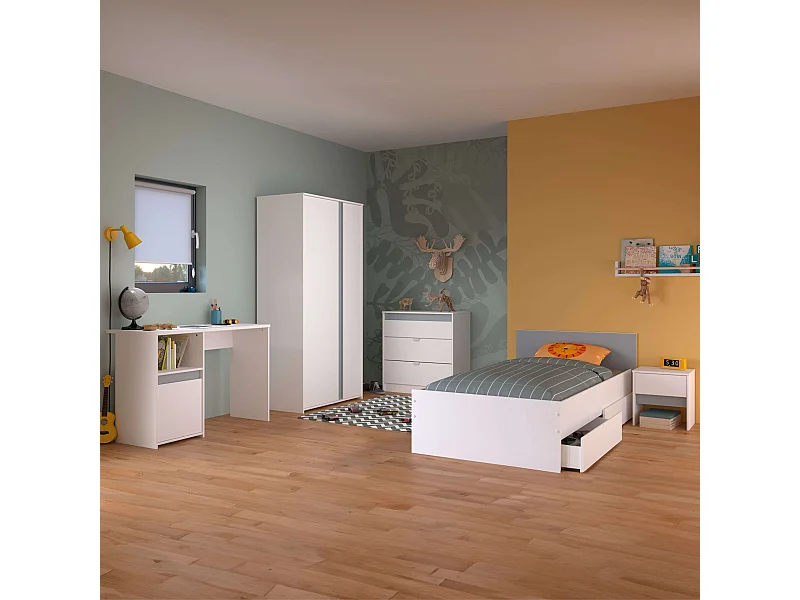 Germain Dormitorio Juvenil: Cama, Arm. 2 Ptas, Escritorio, Cómoda