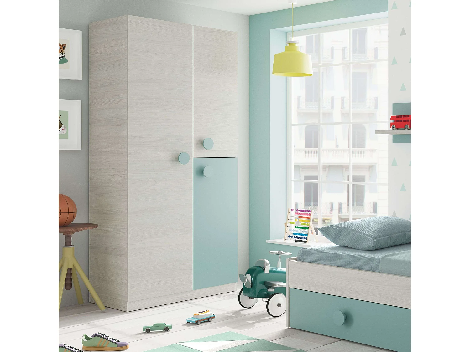 Pack Muebles Dormitorio Juvenil Cama Nido Estante y Armario 90x190 cm