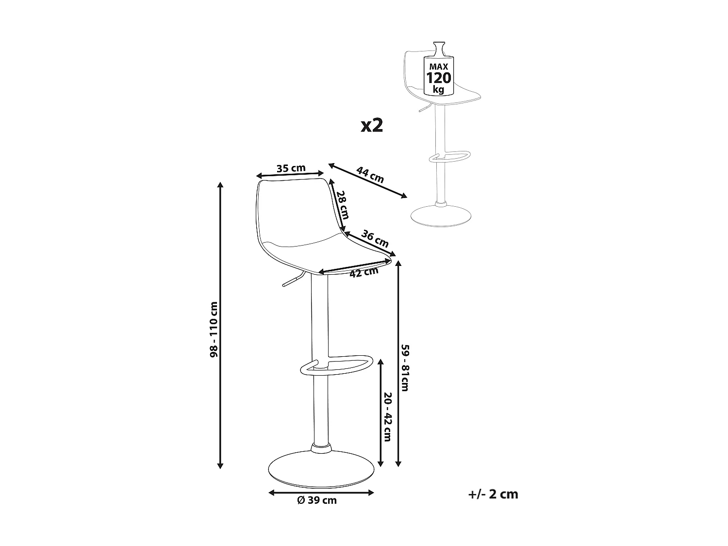 Lot de 2 tabourets de bar LEBRIJA Cuir PU Noir