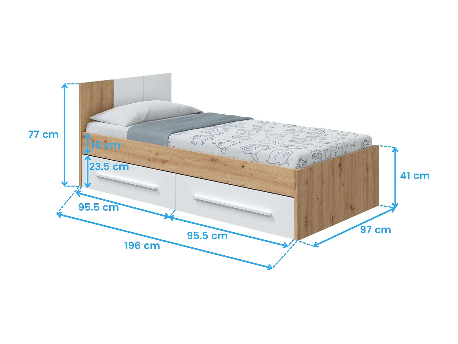 Conjunto Muebles Dormitorio Juvenil Melamina Roble Nodi Blanco Artik