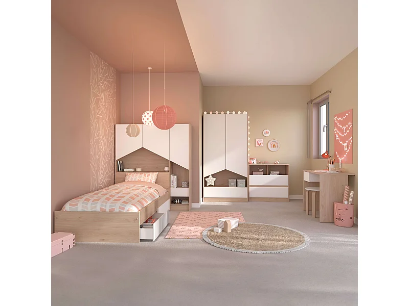 Pack muebles Child dormitorio juvenil roble Jackson/blanco mate