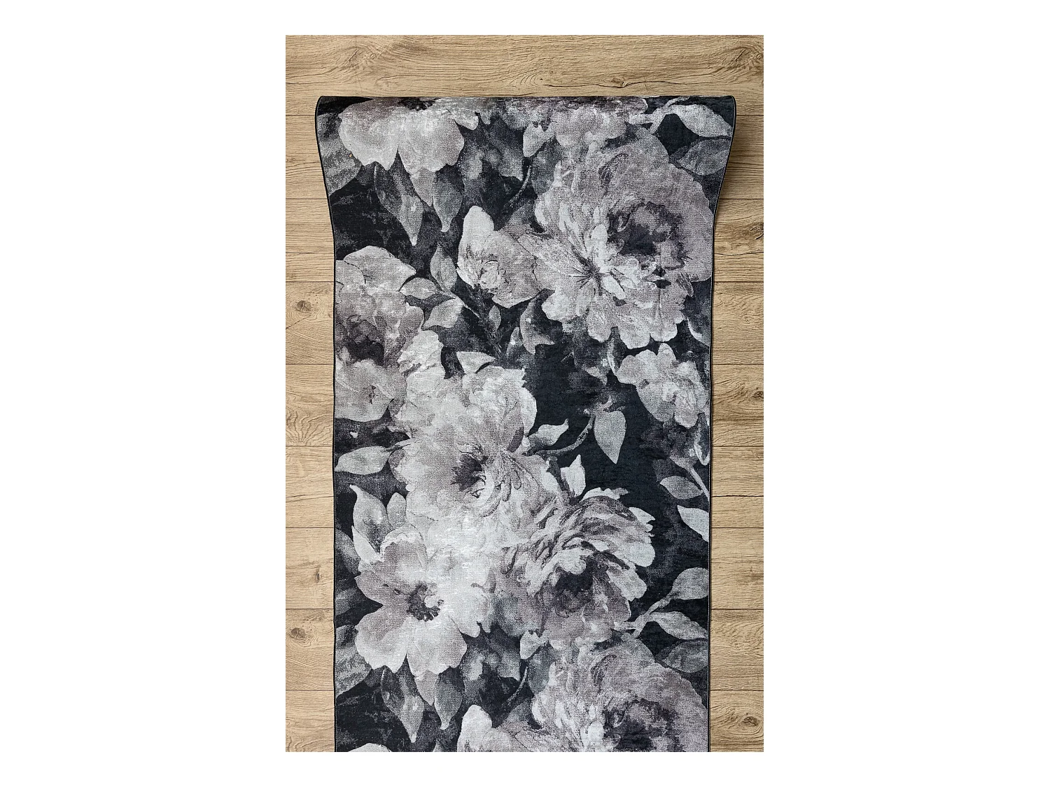 TAPIS DE COULOIR antidérapant LOTUS BOUQUET 52901 Fleurs gris / beige 120x980 cm