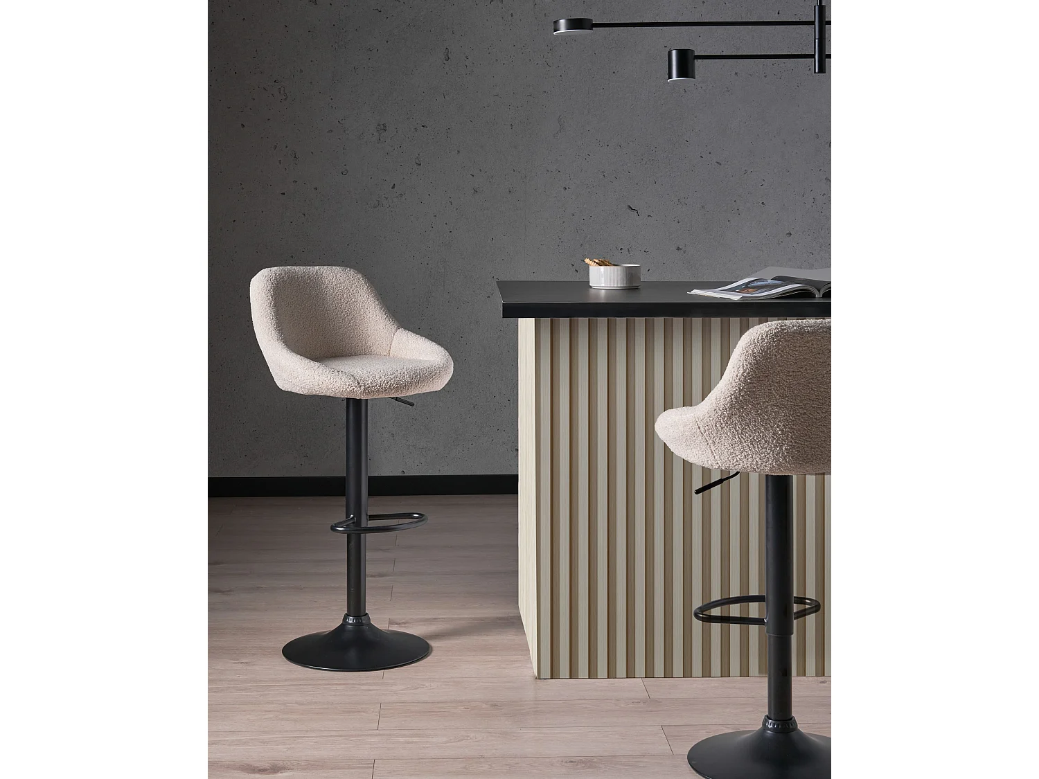 Lot de 2 tabourets de bar MEDULIN Bouclé Beige clair