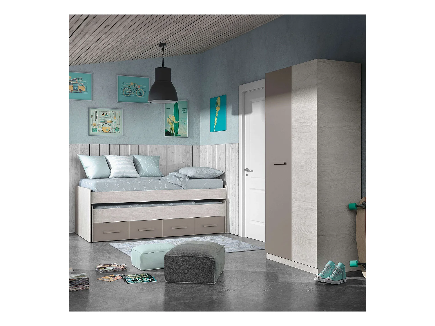 Pack Muebles Dormitorio Juvenil Unisex Cama Nido Armario Somieres