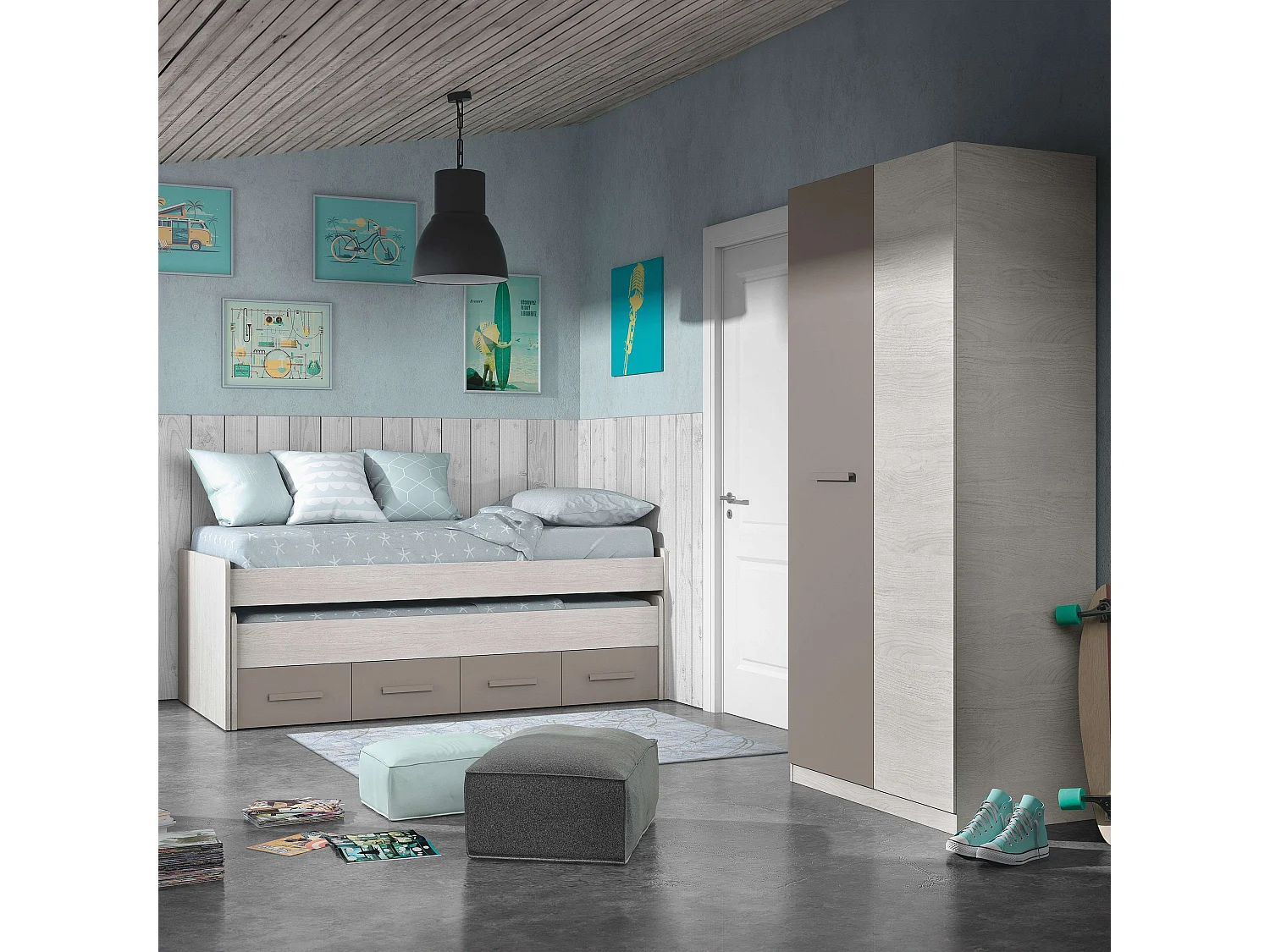 Pack Muebles Dormitorio Juvenil Unisex Cama Nido Armario Somieres