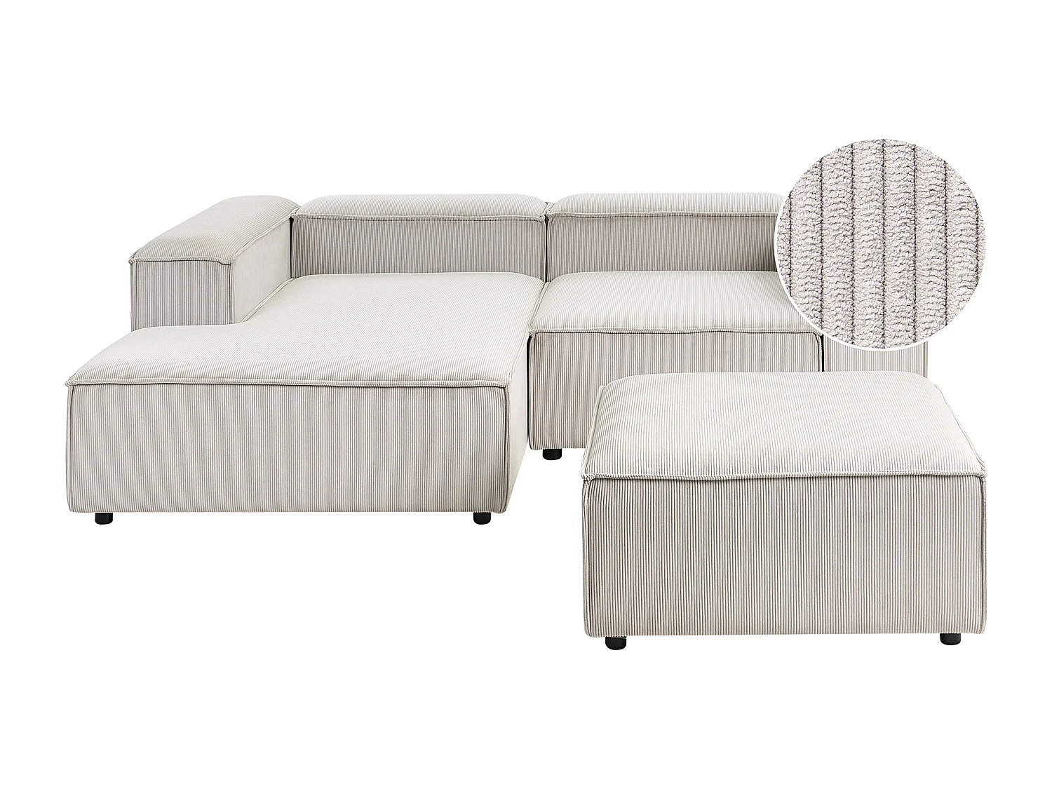 Canapé d'angle modulable 3 places ARDAL Velours côtelé Taupe avec ottoman Côté droit