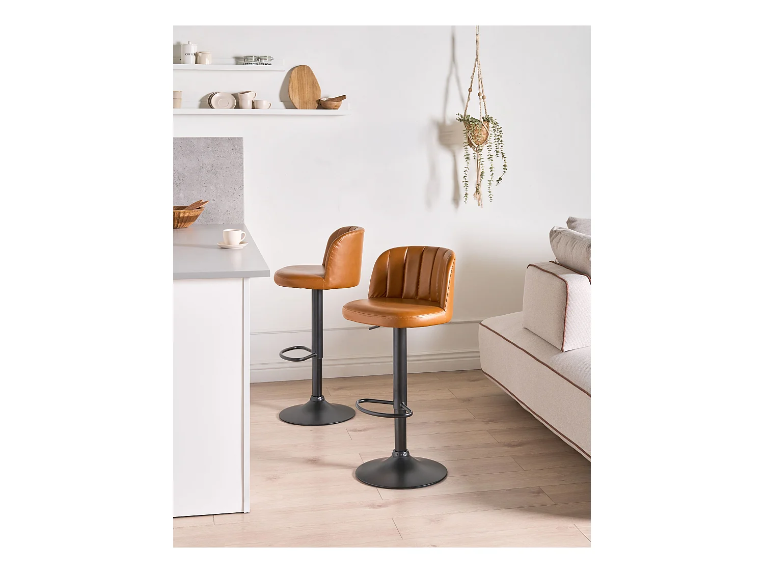 Lot de 2 tabourets de bar VLORE Cuir PU Marron