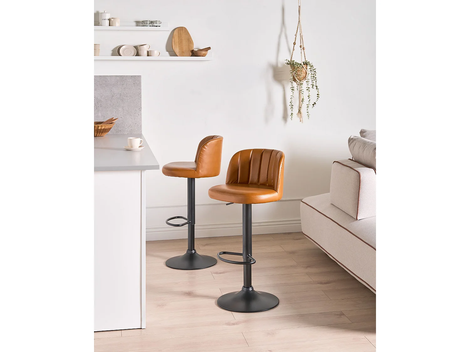 Set of 2 Bar Stools VLORE Faux Leather Swivel Brown