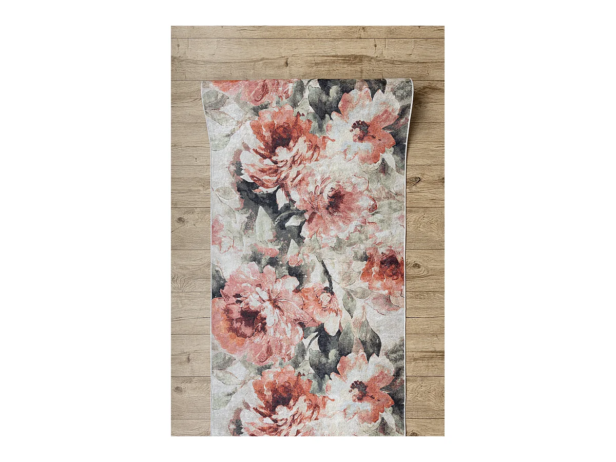 TAPIS DE COULOIR antidérapant LOTUS BOUQUET 52900 Fleurs beige / lava 120x480 cm