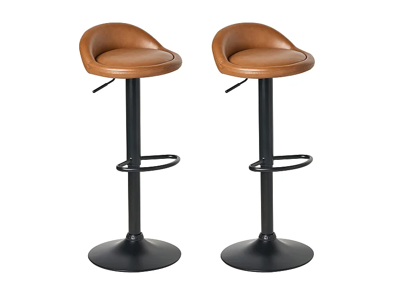 Lot de 2 tabourets de bar MEEDER Cuir PU Marron