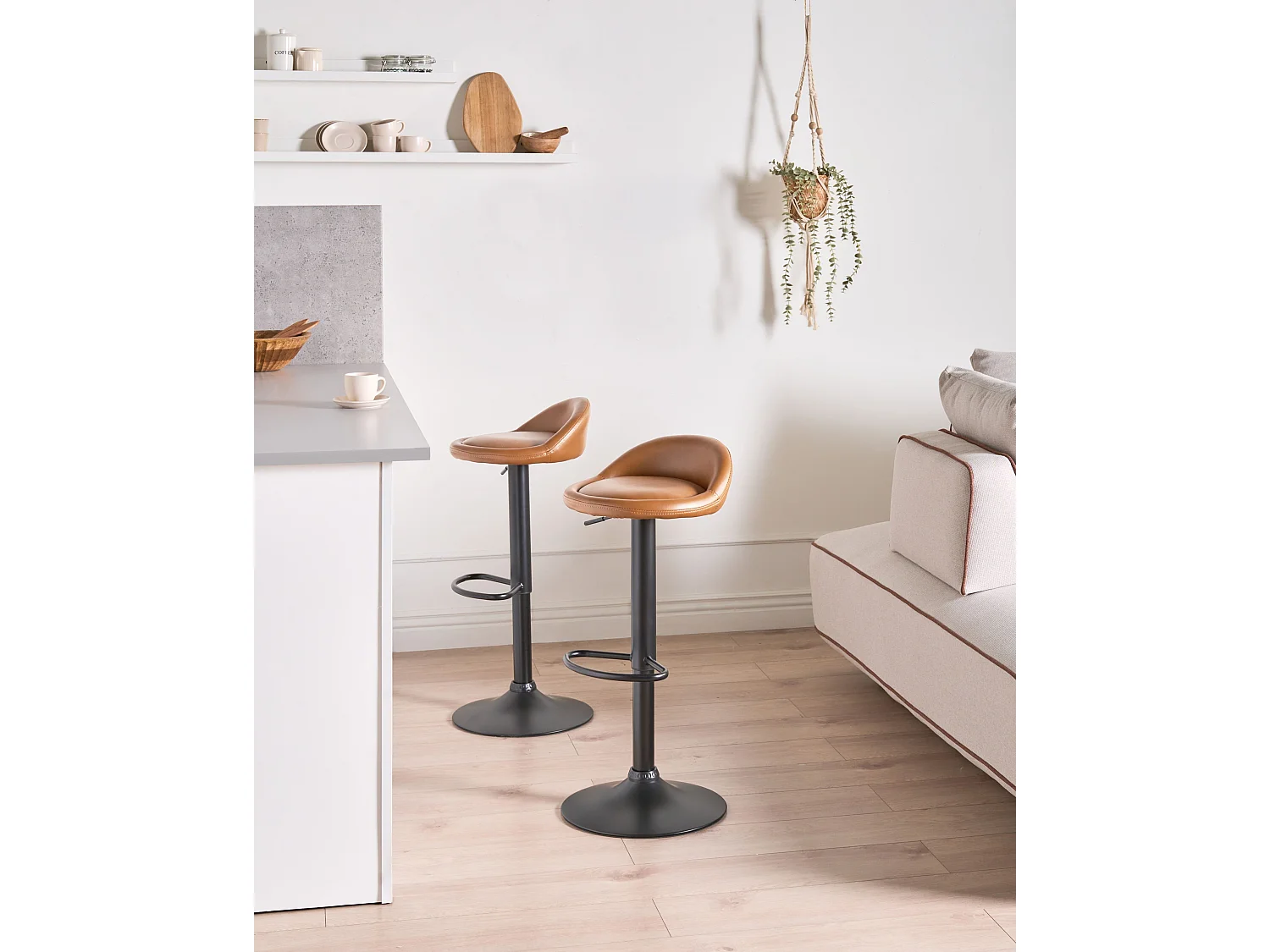 Lot de 2 tabourets de bar MEEDER Cuir PU Marron