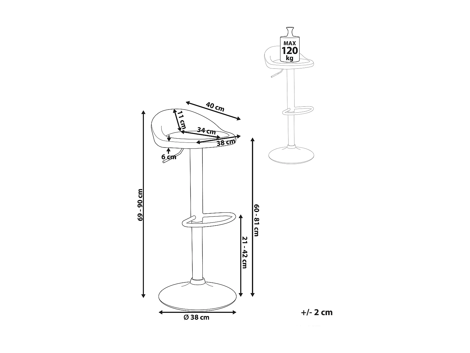 Lot de 2 tabourets de bar MEEDER Cuir PU Marron