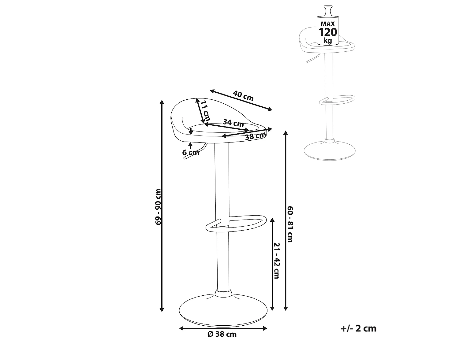 Lot de 2 tabourets de bar MEEDER Cuir PU Marron