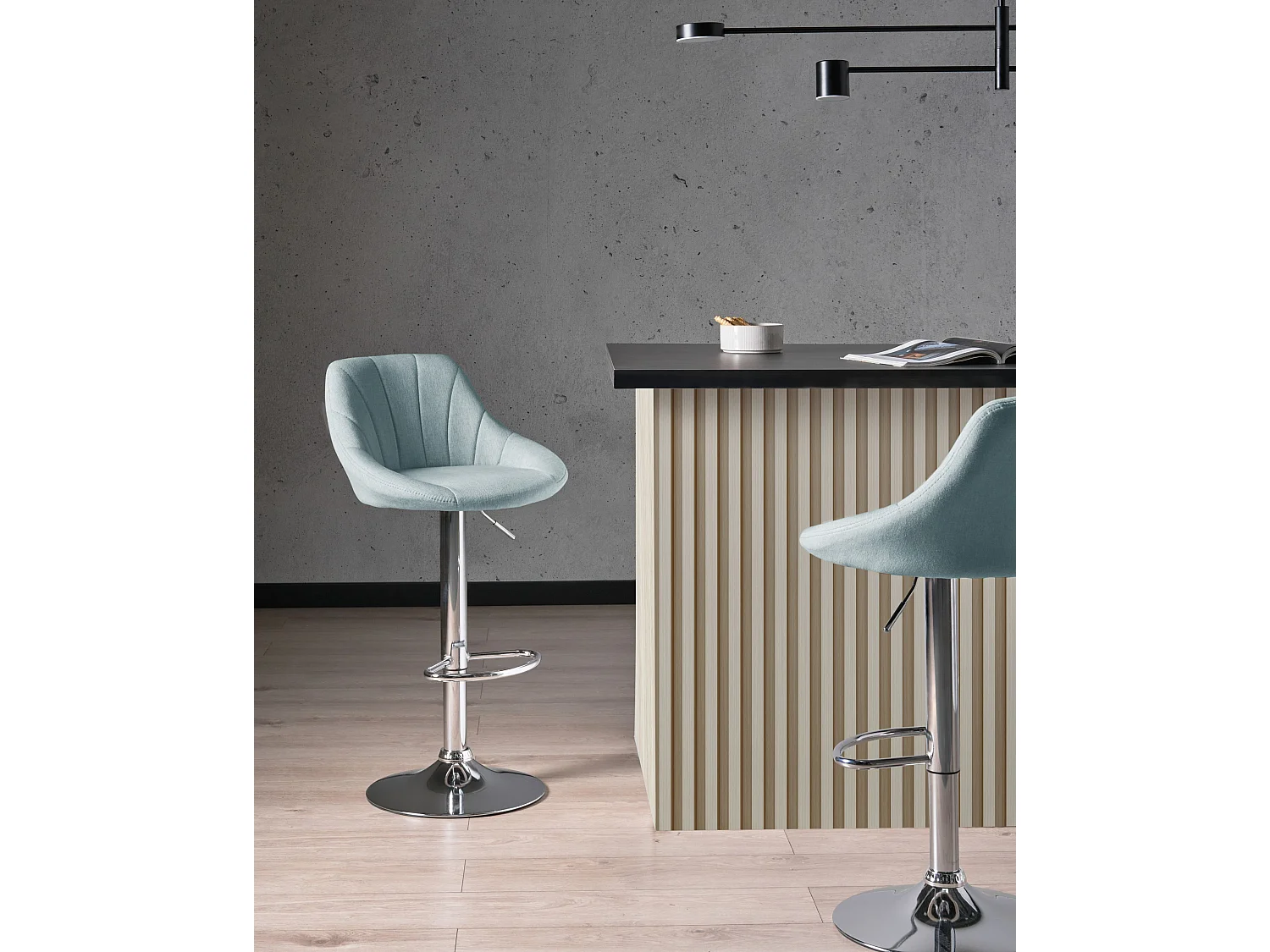 Lot de 2 tabourets de bar LUCCA Tissu Bleu clair