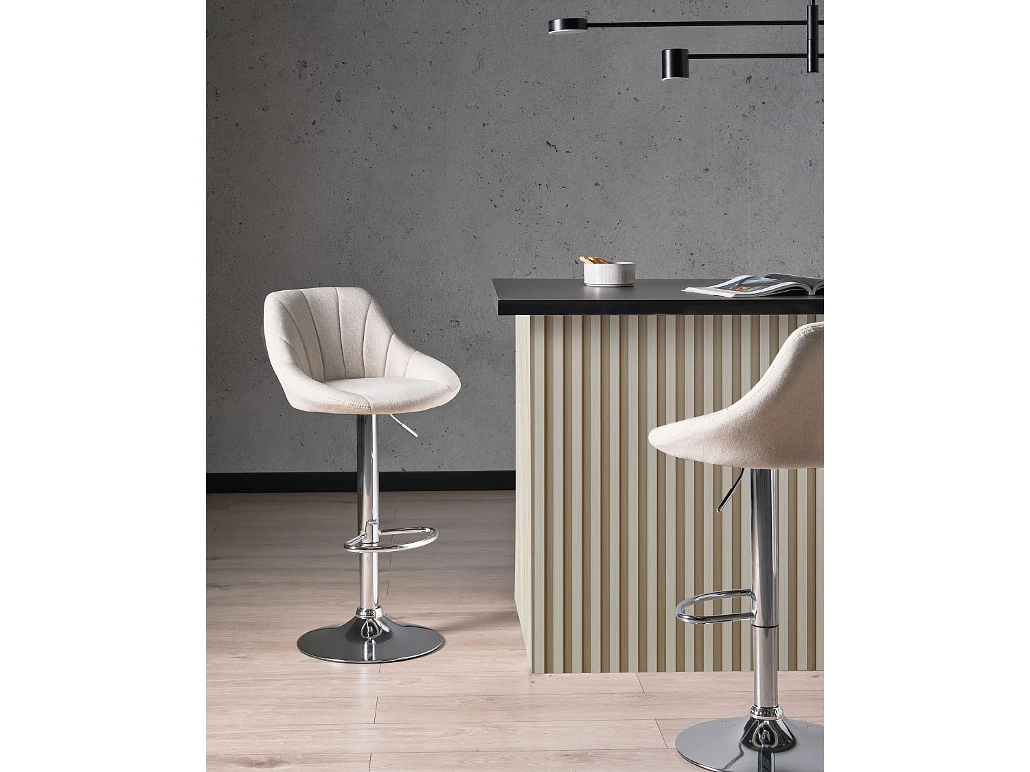 Lot de 2 tabourets de bar LUCCA Tissu Beige clair