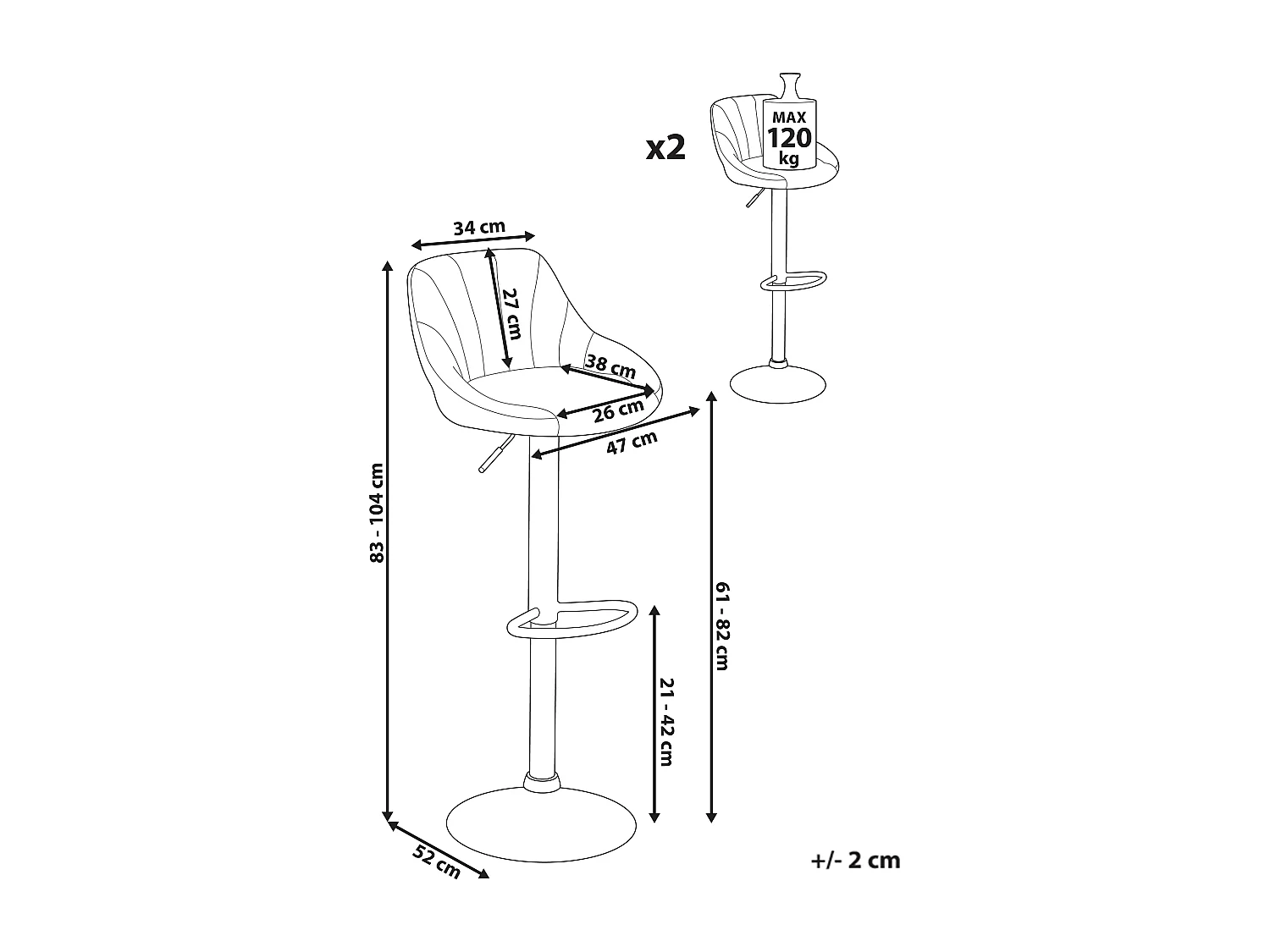 Lot de 2 tabourets de bar LUCCA Tissu Beige clair