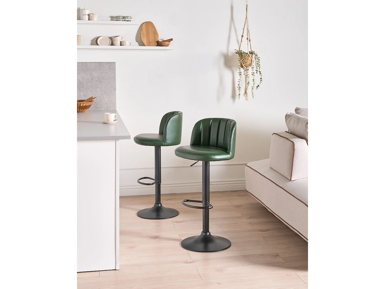 Set of 2 Bar Stools VLORE Faux Leather Swivel Dark Green