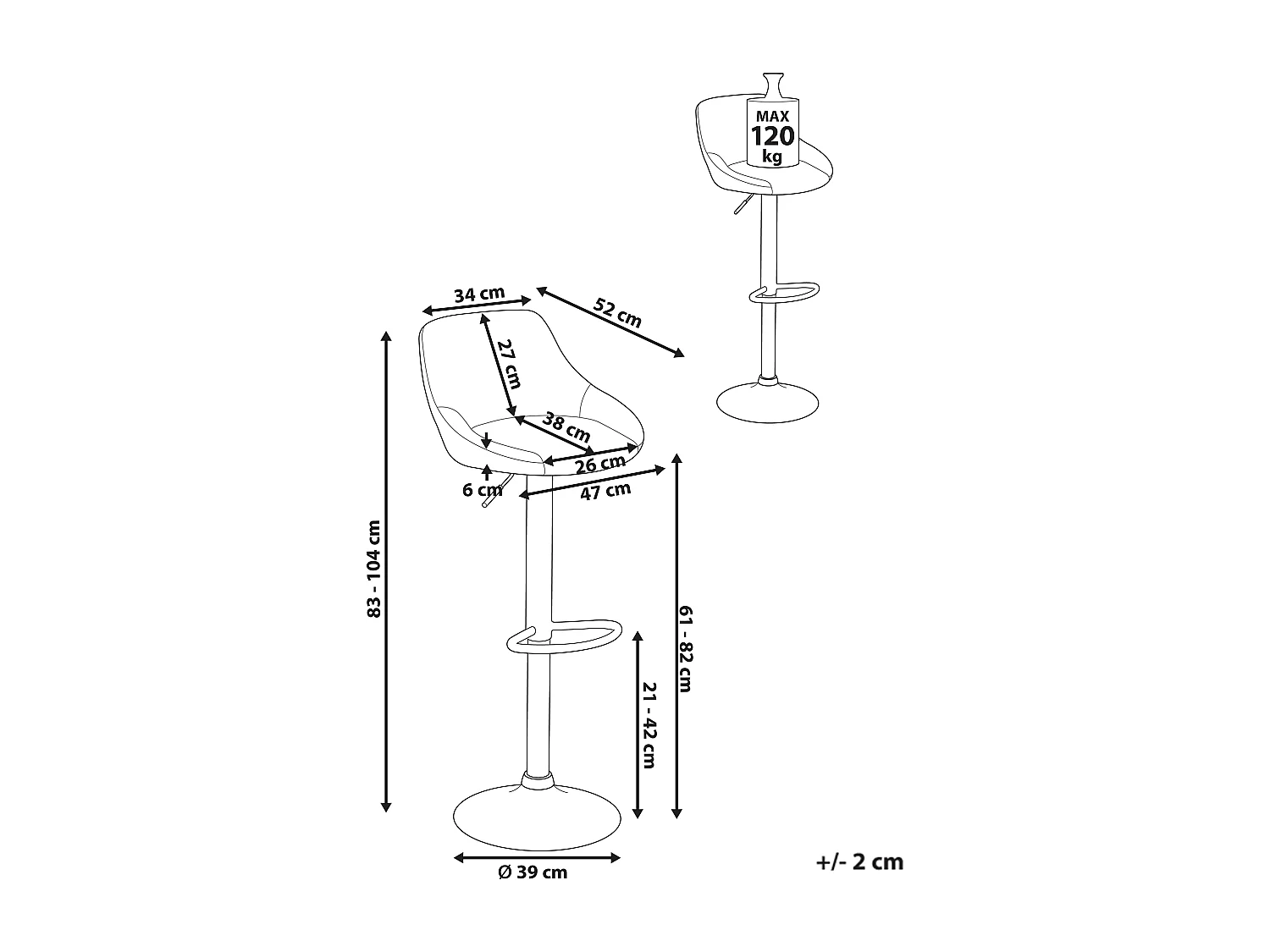 Lot de 2 tabourets de bar MEDULIN Tissu Gris clair