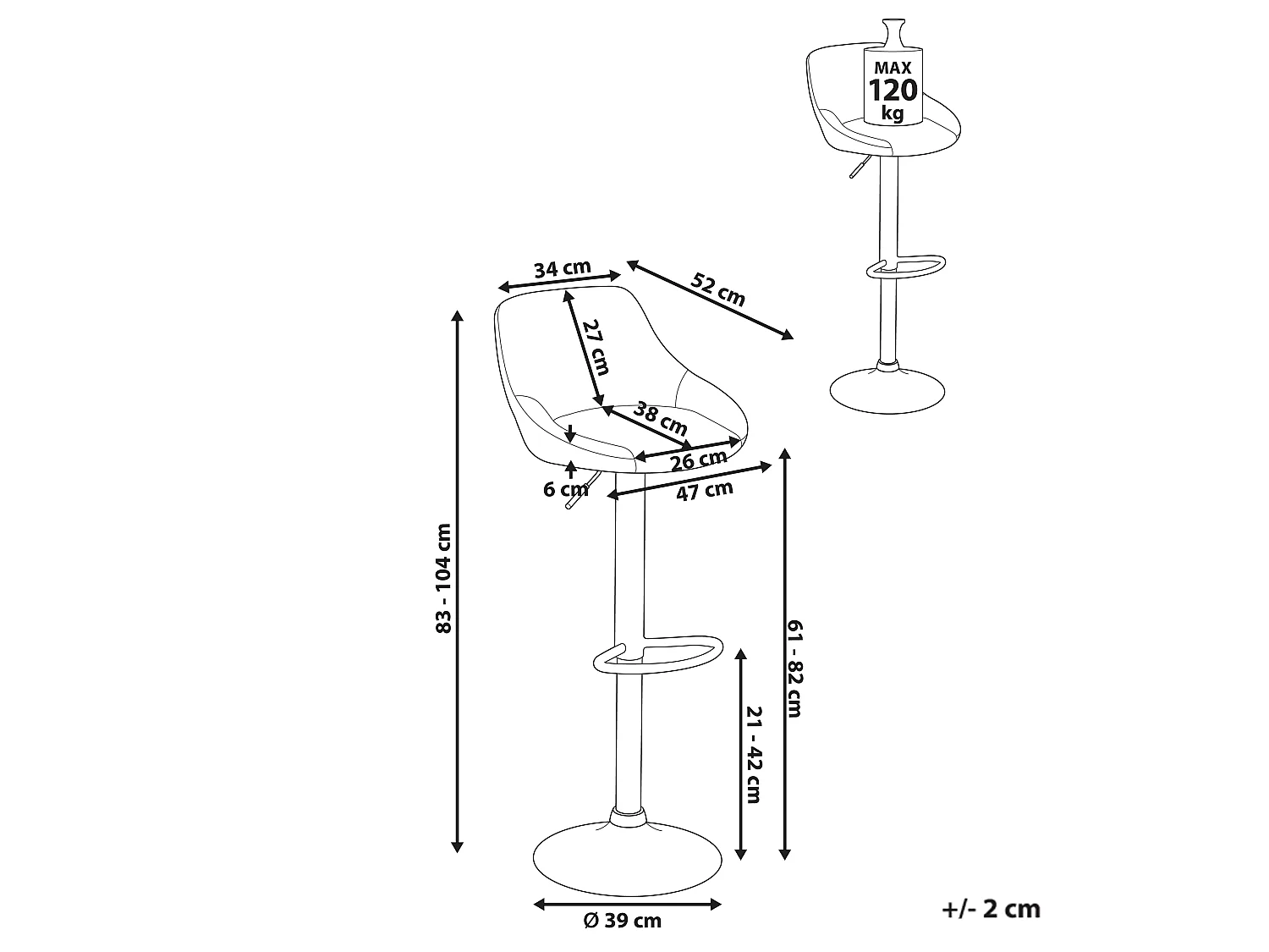 Lot de 2 tabourets de bar MEDULIN Tissu Gris clair